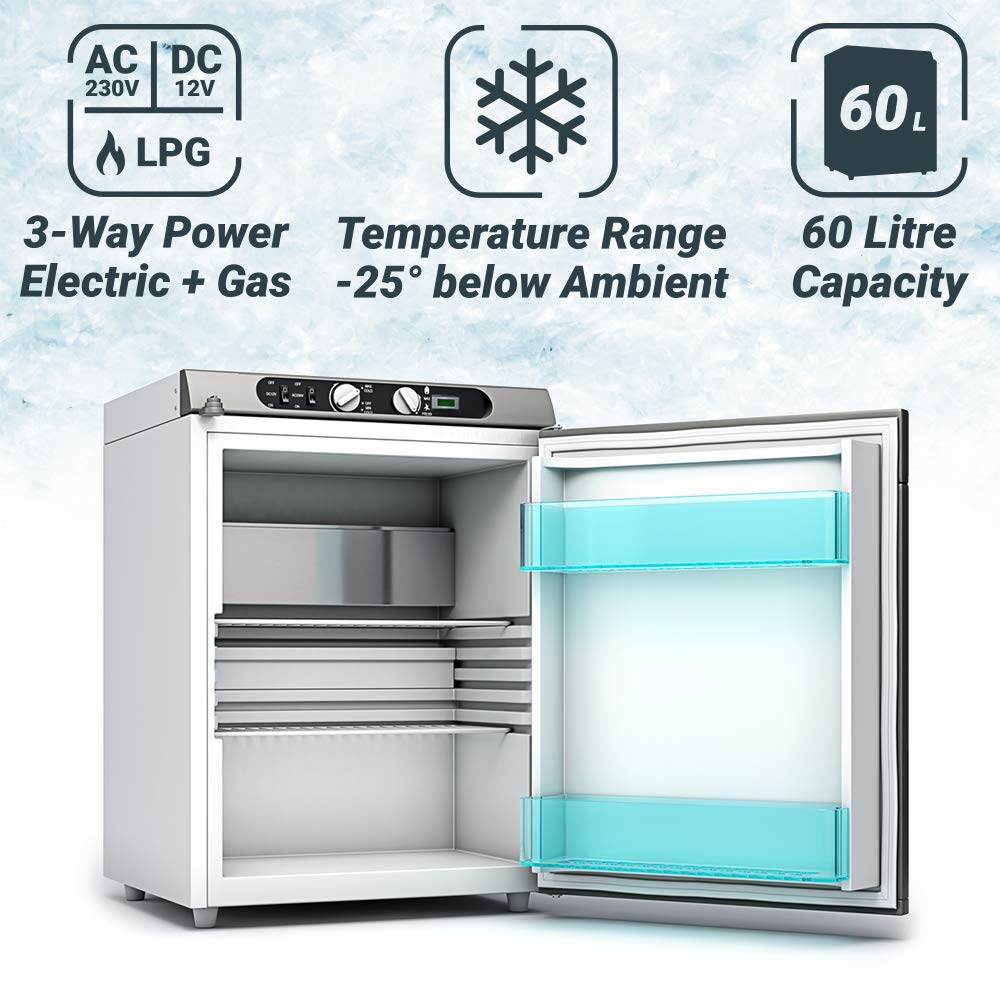 Bluefin 3-Way Absorption Fridge Freezer 43 ACDCGas Power LPG 60 Litre